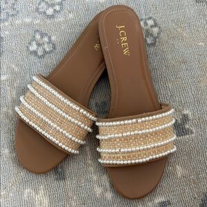 J. Crew Tan and White Sandals with Beaded Straps